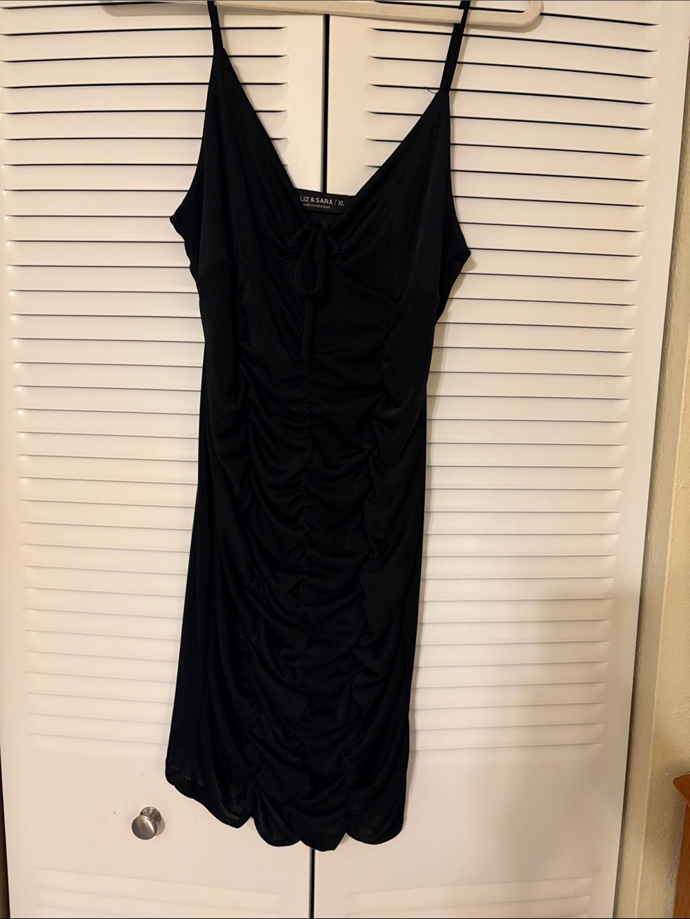 Zara Black Ruched Slip Mini Dress with Spaghetti Straps
